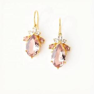 Women's High Quality 925 Sterling Silver Gold Plated Natural Pink Gemstone Drop Dangle Earrings Fashion Statement <b>Accessory</b> - Product Image 2