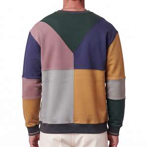 Sweat-shirt décontracté à blocs de couleur, imprimé sur mesure, en mélange de coton, col rond, fabricant OEM ODM, usine de vêtements de mode en gros - Product Image 2