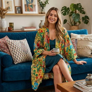 Robe Kimono en Coton Imprimé Floral à Manches Longues, Peignoir Léger, Tenue de Détente Bohème pour la Plage - Product Image 5