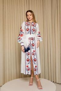 Classy Embroidered Eco-Friendly <b>Long</b> Sleeve Casual <b>Dress</b> Vintage <b>Boho</b> O-Neck Ruffle Hem Midi Loose Fit Spring Summer Wear - Product Image 2