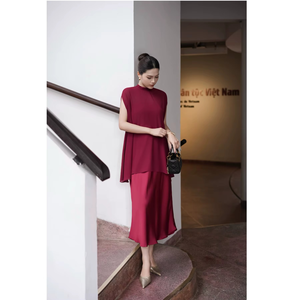 OEM/ODM Gentlemom Woven Casual Midi Elastic Women Waistband Trumpet Mermaid Satin Silk Blend All Seasons dresses - Product Image 1