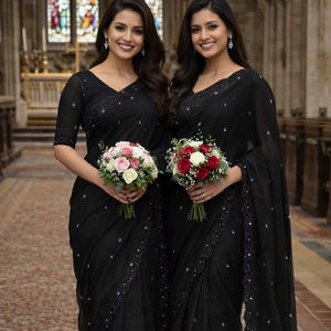 Sari de Georgette de Diseño Exclusivo con Blusa Elegante, Moderno y Estilizado, Última Moda India, para Fiestas, Casual, para Mujer - Product Image 1