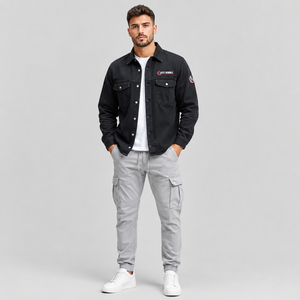 FLY HUMBLE SPORTSWEAR Men's Black Corduroy Blouson Windproof Turn-down Collar Regular Fit Casual Autumn Wear 100% Cotton - Product Image 1