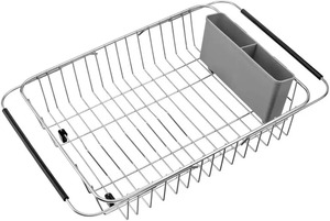 Escurridor de platos metálico con asas, estante de almacenamiento impermeable de un solo nivel para tazones y tazas, organizador de platos metálico para cocina - Product Image 6