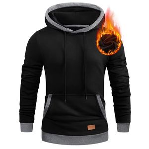 Sweat-shirt à capuche noir pour homme avec poches avant, manches longues, coupe ajustée, tricoté, décontracté, pour l'hiver. - Product Image 6