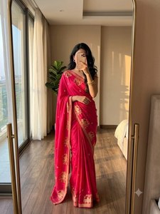 Reglance Soft Khadi Viscose Traditional Designer <b>Saree</b> Rich <b>Satin</b> Border Zari Woven Buttis Beautiful Panel Weaving Wrinkle-Free - Product Image 6