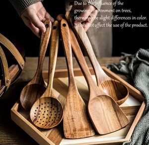 Premium Quality Wooden Cooking Spoons Set Eco-Friendly Kitchen Utensils <b>Rose</b> <b>Gold</b> Plated Long Handle Durable <b>Mirror</b> Modern - Product Image 5
