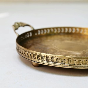 Bandeja de latón puro dorado con asas, bandeja decorativa dorada con asas, bandeja ovalada para café, plato de metal martillado a mano para sala de estar - Product Image 2
