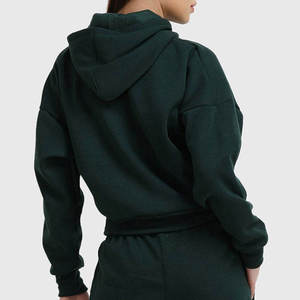 Womens <b>Black</b> <b>Cropped</b> Hoodie Casual <b>Long</b> <b>Sleeve</b> Drawstring Sweatshirt Top - Product Image 3
