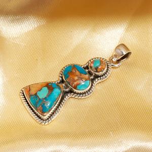 Latest Natural Oyster Spiny Copper Turquoise Pendant 925 Sterling <b>Silver</b> <b>Necklace</b> Women Boho Statement Jewelry - Product Image 3
