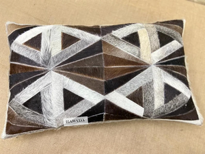 Real COWHIDE Lumbar <b>Pillow</b> Cover Stripe Designer Patchwork White, and Brown, Natural Genuine Hair on Hide. Gift for Him or Her - Product Image 3