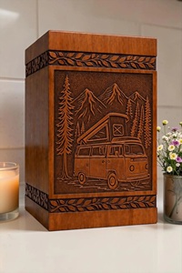 Personalized Camper Van Wooden Urn <b>Box</b> Mountain Forest RV <b>Memorial</b> Keepsake Personalized Camper Van Wooden Cremation Urn <b>Box</b> - Product Image 5
