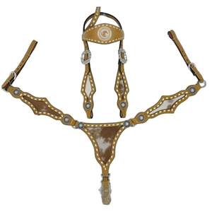 Horse <b>leather</b> breast collar western tack chest <b>harness</b> rhinestone stud bead fringe concho adjustable strap riding halter - Product Image 5