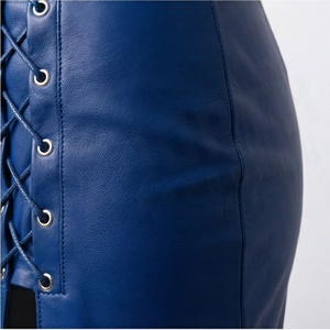 Jupe crayon mini en similicuir taille haute pour femme, avec lacets sur le côté, couleur unie, style sexy, toutes saisons - Product Image 5