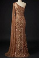 Robe de soirée longue perlée, écologique, haut de gamme, à motif floral 3D, coupe trompette/sirène, asymétrique à une épaule