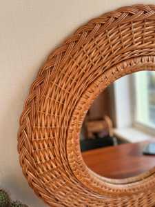 Handmade Round Rattan <b>Wall</b> Mirror Eco Friendly <b>Wicker</b> Mirror Boho Decorative Mirror for Bathroom Living Room Bedroom Home <b>Decor</b> - Product Image 2
