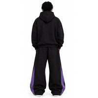 Survêtement à capuche streetwear noir et violet, délavé à l'acide, longueur intégrale, en coton, coupe classique, taille élastique, poches latérales, hiver, adulte
