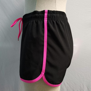 Shorts sportifs femme noir et rose taille mi-haute avec cordon de serrage, coupe droite, respirant, tricoté, color block, poches, 100% coton - Product Image 6
