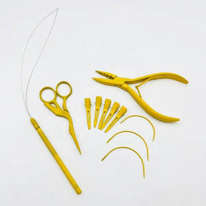 Professional Complete Hair Extension <b>Tools</b> <b>Kit</b> Flat Crimping Beads Removal Plier Hook Loop <b>Tool</b> <b>Mini</b> Scissor Curved Needle - Product Image 1