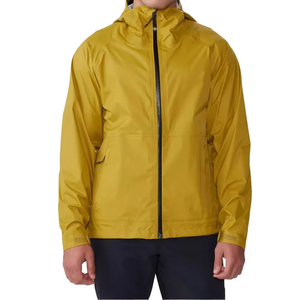 Men's Mustard <b>Yellow</b> Hooded <b>Waterproof</b> <b>Jacket</b> Casual Autumn Wear Polyester Outerwear Regular Fit Zipper Closure - Product Image 1