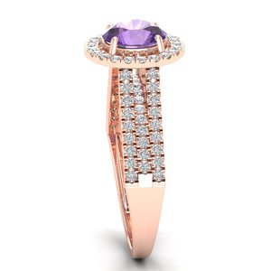 Bague de fiançailles REYES en or rose massif 14 carats certifiée IGI avec diamant et améthyste taille ronde, bijoux fins pour femme - Product Image 3