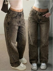 Jeans de Mezclilla para Mujer, Cintura Alta, Corte Recto, Lavado a la Piedra, Ajuste Regular, Largos, Estilo Casual Vintage, 100% Algodón, para Verano - Product Image 3