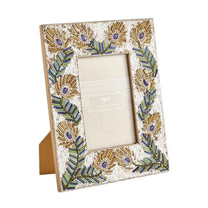 Porte-photo rectangulaire en mosaïque de perles multicolores, motif abstrait en spirale, avec base en bois, pour affichage de portrait sur table - Product Image 1