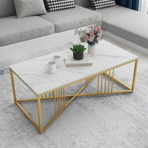 Attractive Rectangular Coffee <b>Table</b> with White <b>Marble</b> Top and Geometric Gold Metal Base for Elegant Living Room Furniture - Product Image 6