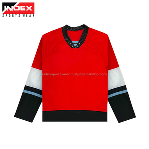 Maillot de hockey sur glace pour homme, bleu, rouge et blanc, manches longues, col en V, sublimé, évacuant l'humidité, coupe classique, vêtements de sport pour adultes - Product Image 3