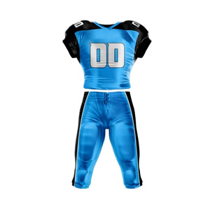 Ensemble maillot et pantalon de football américain bleu et noir, sublimé, col en V, manches courtes, anti-humidité, uniforme ajusté pour hommes - Product Image 4