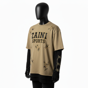 T-shirt homme en coton premium double couche, coupe ample, manches longues, logo imprimé en relief, 100% coton, coupe ample, imprimé. - Product Image 4