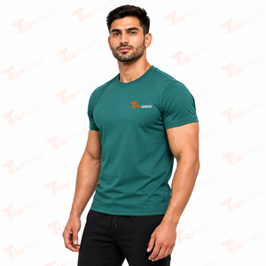 Training Gym T-Shirt <b>Men</b> 100% Cotton 210gsm Slim Fit Short Sleeve Breathable <b>Stretch</b> Quick Dry Anti-Wrinkle Workout Tee Custom - Product Image 2