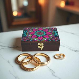 Boîte en bois imprimée de taille standard, boîte à bijoux colorée, boîte de rangement en bois imprimée pour cuisine et salle à manger, vente en gros - Product Image 2