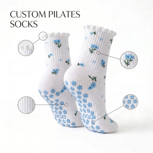 OEM Simple Style Cotton Knitted Pattern Ruffle <b>Grip</b> <b>Socks</b> for Women Cute Floral Design Yoga <b>Socks</b> for Pilates Equipments - Product Image 1