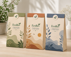 ถุงกระดาษคราฟท์รักษ์โลก EcoRev แบบพับได้เองพร้อมหูหิ้วแบบแบน ปิดผนึกด้วยกาวในตัว พิมพ์ออฟเซ็ต เกรดสำหรับอาหาร ใช้ในอุตสาหกรรม - Product Image 2