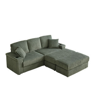 Divano a 3 Posti in Corduroy da 84 Pollici con 3 Cuscini Schienale, 2 Cuscini Decorativi, 2 Pouf, 2 Spazi Contenitori, Portabicchieri Integrato, Comodo per il Soggiorno - Product Image 4