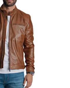 Chaqueta Bomber de Piel Auténtica con Cierre, Estilo Casual para Invierno, Color Liso - Product Image 3