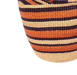 Multi Striped Seagrass <b>Handbags</b> <b>Red</b> Leather Handle Woven Straw Tote Bag Fashion Women Summer Beach Purse OEM ODM - Product Image 4