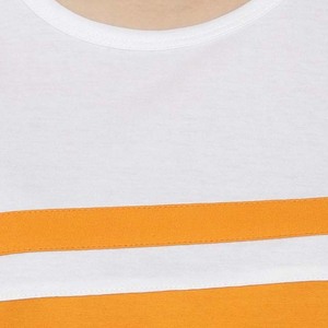 เสื้อยืดคอกลม OEM สีสันตัดกัน ลายทางสีส้มขาว แขนสั้น สไตล์ลำลอง ผ้าเจอร์ซีย์ 100% ผ้าฝ้าย ระบายอากาศได้ดี เหมาะสำหรับใส่ในฤดูใบไม้ผลิและฤดูร้อน - Product Image 4