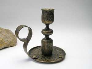 Handmade <b>Brass</b> <b>Candlestick</b> <b>Holder</b> With Round Base And Curved Arm For Home Decoration - Product Image 1