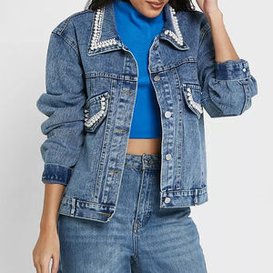 Veste en jean bleu en coton pour femme, personnalisable, réversible, de haute qualité, pour l'extérieur, finition vintage délavée - Product Image 1