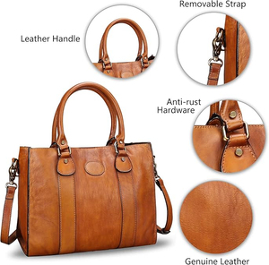 Bolso de Mano de Cuero Genuino para Mujer, Marca Leather Spot, con Correa Desmontable, Bolsillo para Teléfono Celular, Estilo Vintage, Portátil y Elegante - Product Image 3