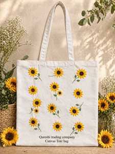 Sunflower Embroidered <b>Canvas</b> <b>Tote</b> bag - Product Image 2