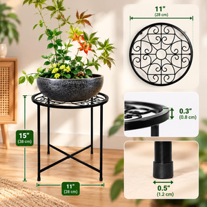 Support de plante en métal noir avec porte-plante rond pour la décoration intérieure et extérieure, jardin, balcon, terrasse - Product Image 2
