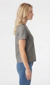 Camiseta de Verano para Mujer, Moderna, Impermeable, de Cuero Genuino, Piel de Vaca Premium, Suave al Tacto, Formal, de Manga Corta, Transpirable y Ecológica - Product Image 4