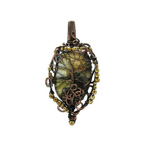 Pendentif Arbre de Vie en Labradorite Fait Main, Enroulé sur Fil, Plaqué Or 18K, Cuivre |   Grande déclaration spirituelle Bohème Anniversaire - Product Image 1