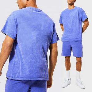 Conjunto de Pantalones Cortos y Camiseta de Algodón Puro para Hombre, Lavado Ácido, Estilo Retro, con Logotipo Personalizado con Impresión Digital, Conjunto de 2 Piezas - Product Image 1