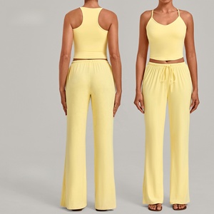 Mono de yoga de cuello alto para mujer, de pierna ancha, sin costuras, con cremallera frontal, color liso, de elastano y poliéster, conjunto de 1 pieza - Product Image 1