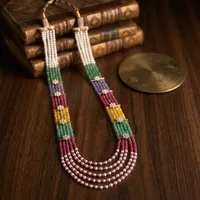 Ensemble de colliers en perles d'imitation multicolores à 5 couches, plaqué or, style floral ethnique, bijoux de mariage tendance pour femmes