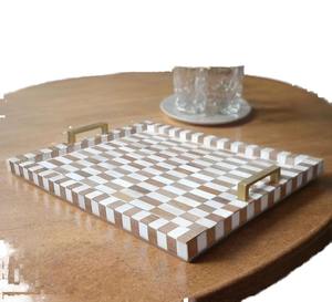 Plateau décoratif rectangulaire Art Déco de luxe en os incrusté, artisanat en bois, motif floral et fruité, lot multi-pièces pour la décoration - Vente chaude - Product Image 2